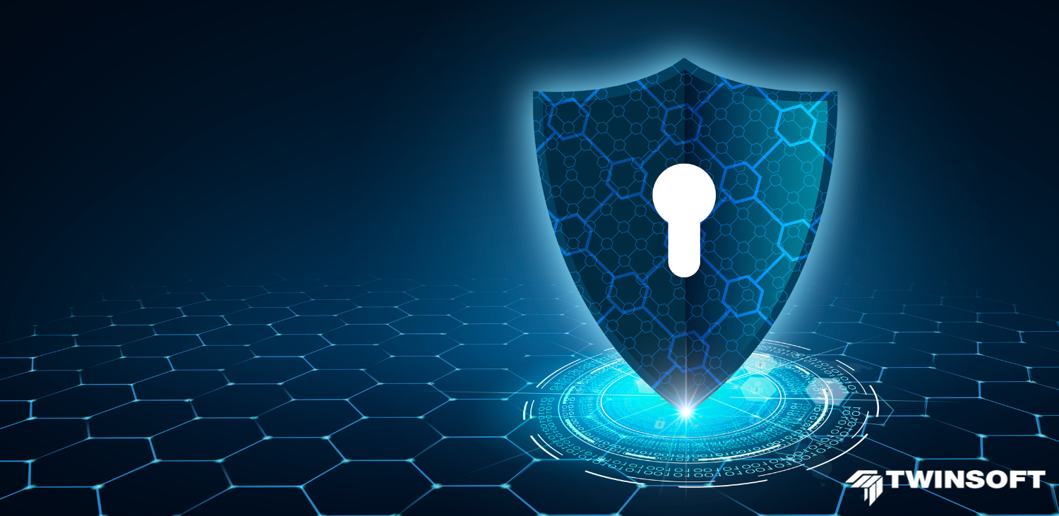 Schild mit Schlüsselloch und Technologie Blue Team